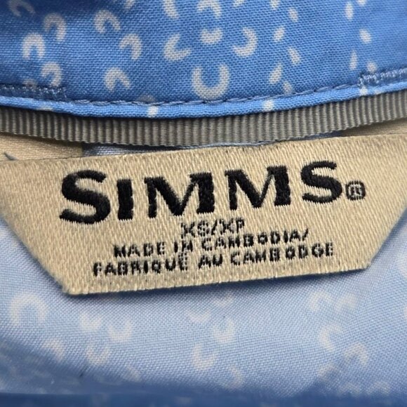 Simms Shirt Womens XS Blue Patterned Button Up Long Sleeve Polyester Fishing Top - Picture 6 of 9